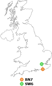 map showing distance between BN7 and SW6