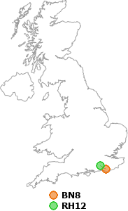 map showing distance between BN8 and RH12