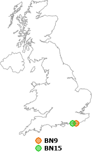 map showing distance between BN9 and BN15