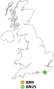 map showing distance between BN9 and BN25