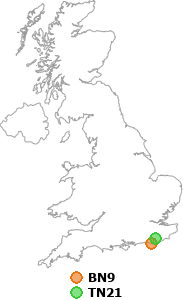map showing distance between BN9 and TN21