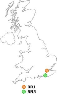 map showing distance between BR1 and BN5