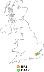 map showing distance between BR1 and DA12