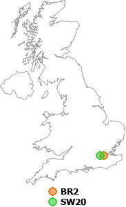 map showing distance between BR2 and SW20