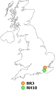 map showing distance between BR3 and RH10