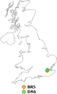 map showing distance between BR5 and DA6
