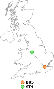 map showing distance between BR5 and ST4