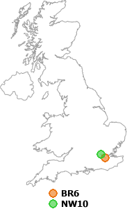 map showing distance between BR6 and NW10