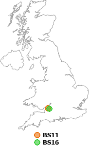 map showing distance between BS11 and BS16