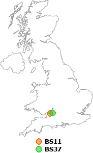 map showing distance between BS11 and BS37