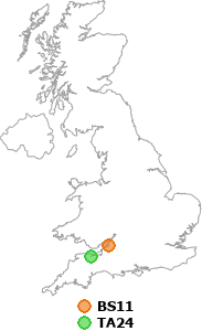 map showing distance between BS11 and TA24