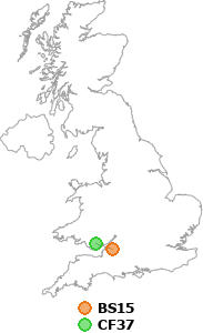 map showing distance between BS15 and CF37