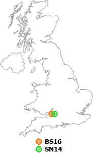 map showing distance between BS16 and SN14