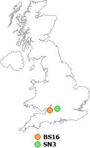 map showing distance between BS16 and SN3