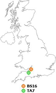 map showing distance between BS16 and TA7