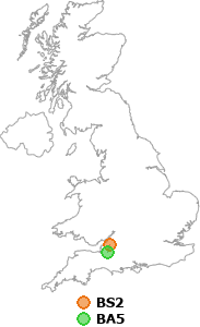 map showing distance between BS2 and BA5