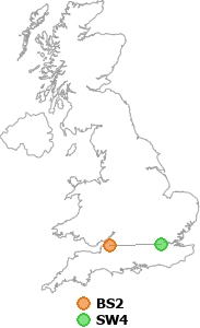 map showing distance between BS2 and SW4