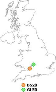 map showing distance between BS20 and GL50