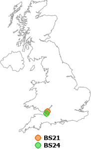 map showing distance between BS21 and BS24