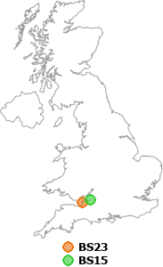 map showing distance between BS23 and BS15