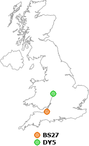 map showing distance between BS27 and DY5