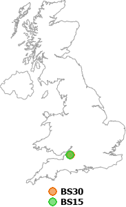 map showing distance between BS30 and BS15
