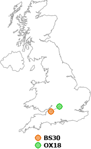 map showing distance between BS30 and OX18