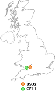 map showing distance between BS32 and CF11