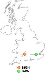 map showing distance between BS34 and SW6