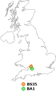 map showing distance between BS35 and BA1