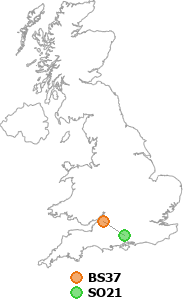 map showing distance between BS37 and SO21