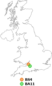 map showing distance between BS4 and BA11
