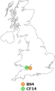 map showing distance between BS4 and CF14