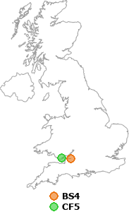 map showing distance between BS4 and CF5
