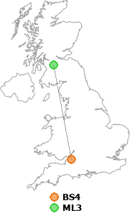 map showing distance between BS4 and ML3