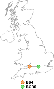 map showing distance between BS4 and RG30