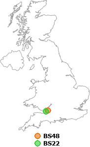 map showing distance between BS48 and BS22