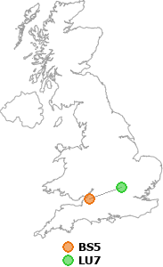 map showing distance between BS5 and LU7