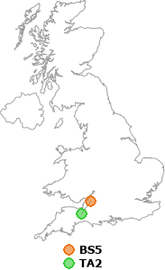 map showing distance between BS5 and TA2