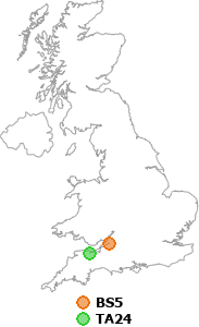 map showing distance between BS5 and TA24