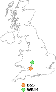 map showing distance between BS5 and WR14