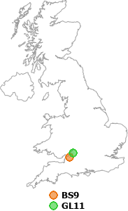 map showing distance between BS9 and GL11