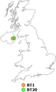 map showing distance between BT1 and BT20