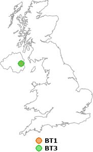 map showing distance between BT1 and BT3