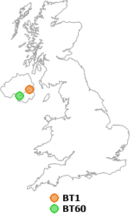 map showing distance between BT1 and BT60