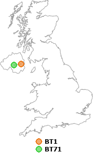 map showing distance between BT1 and BT71