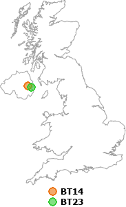 map showing distance between BT14 and BT23