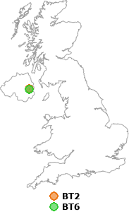 map showing distance between BT2 and BT6