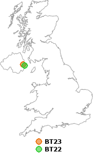 map showing distance between BT23 and BT22