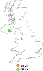 map showing distance between BT24 and BT27